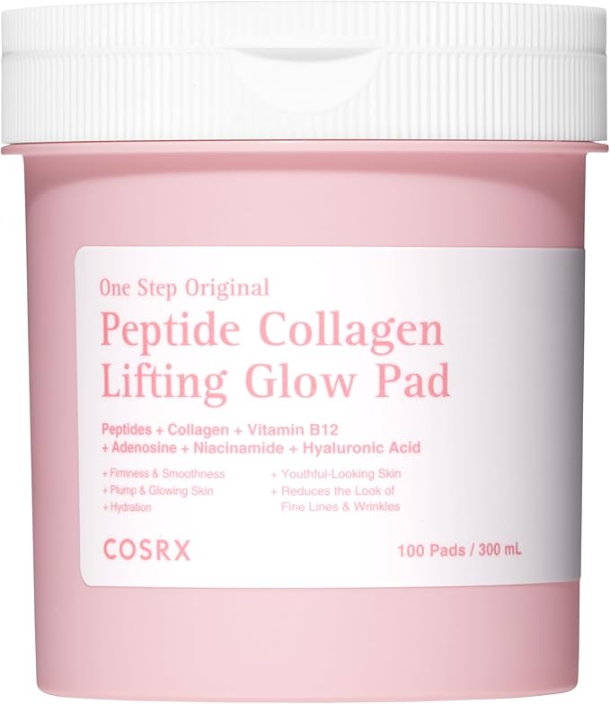 COSRX OneStep Original Peptide Collagen Lifting Glow Pad, 100 Pads, Improving Elasticity, Plumping Toner Pads for Makeup Prep with Peptide, Collagen, Niacinamide & Anti-Aging Care, Korean Skin Care