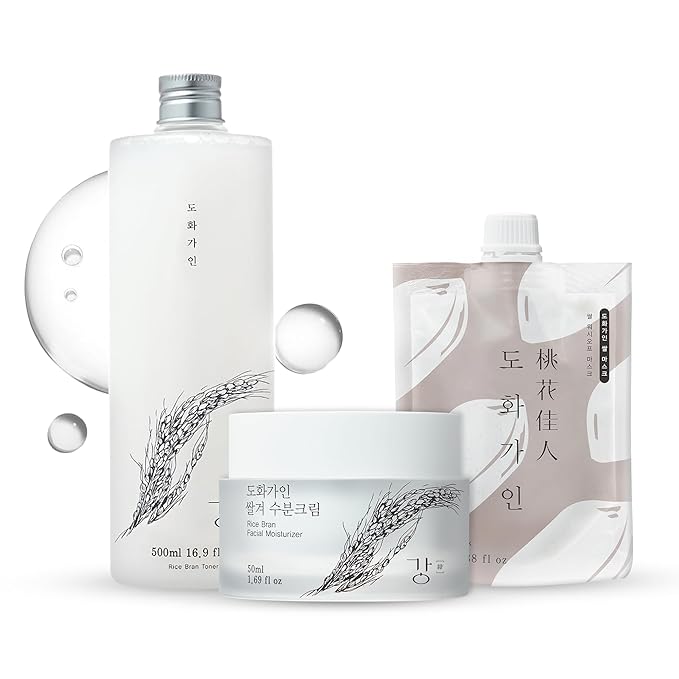Thrice the Rice Kit | Rice Toner(16.9 Fl oz), Wash-Off Mask, Moisturizer | Domestically Harvested Ingredients | Product of Korea