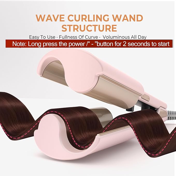 Waver Hair Tool,Mini Waver Curling Iron，Curling Iron Hair Crimper Waver，Ionic Deep Waver Curling Wand with Ceramic 2 Barrel for Women，Double Voltage, Easy to Use, Pink, 1.25 Inch.