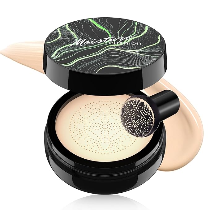 Mushroom Head Air Cushion CC Cream Strong Concealer, Moisturizing BB Cream Makeup Base Primer Even Skin Tone for All Skin Types, Face Makeup Cushion Foundation Long Lasting (Ivory)