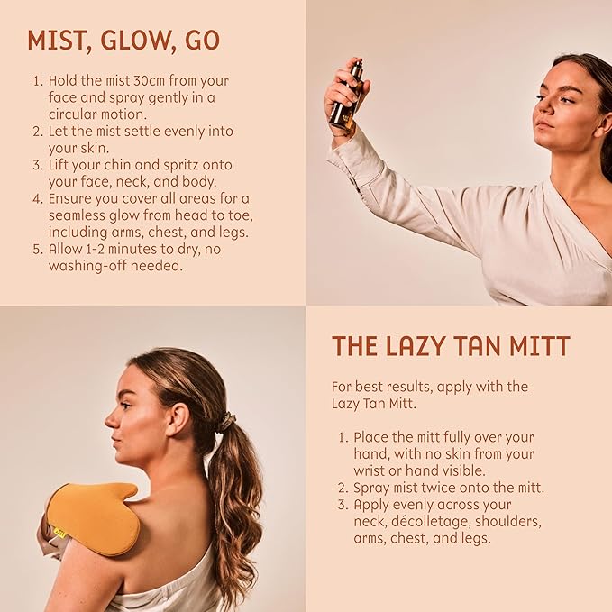 Face Tan Mist - Self Tanning Mist, Waterproof, Effortless and Natural Looking, Gradual Sun Kissed Glow, Suitable for Face and Body, Hydrating Moisturiser with Vitamin C and Vitamin E