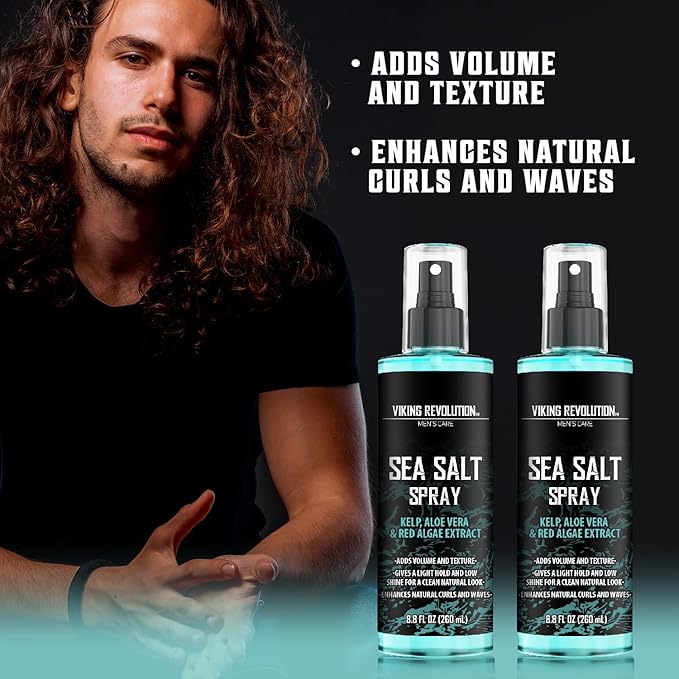 Viking Revolution Sea Salt Spray for Hair Men - Hair Texturizing Sprays with Kelp, Aloe Vera & Red Algae Extract - Surf Sprays to Add Volume and Texture- Sea Salt for Men Beach Hair Spray (2 pack)