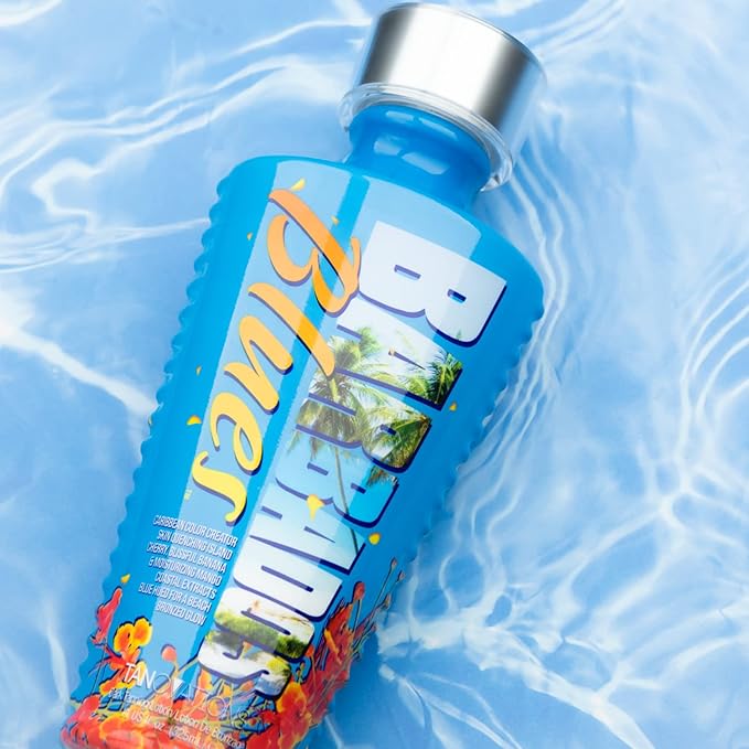Tanovations Barbados Blues Tanning Lotion - Caribbean Color Creator Skin Quenching Island Cherry, Blissful Banana & Moisturizing Mango Coastal Extracts Blue Hued for a Beach Bronzed Glow - 11 oz.