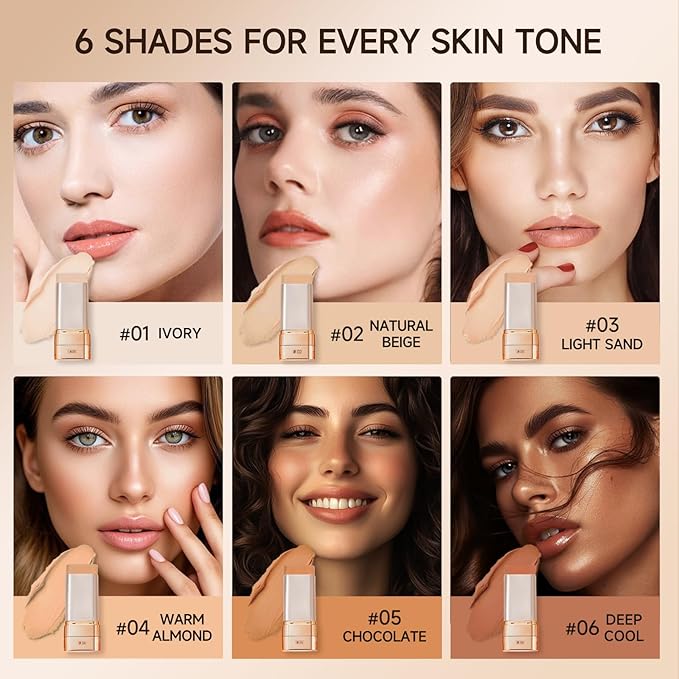 Foundation Stick Waterproof Natural Nude Makeup, Full Coverage Korean Makeup Skin Tint With Brush for All Skin(IVORY,0.7 Oz / 20g)