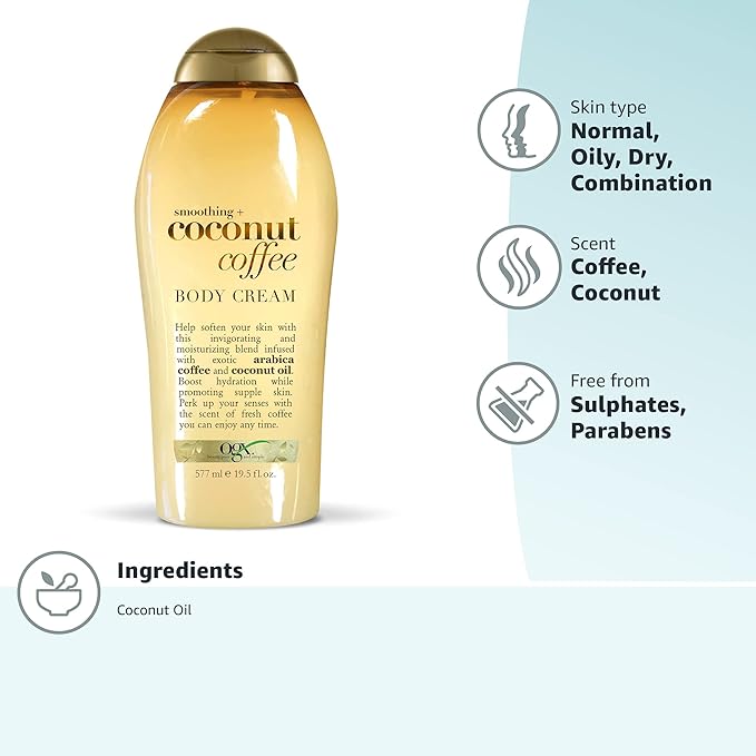 OGX Smoothing + Coconut Coffee Body Cream 19.5 oz,(Pack of 2)