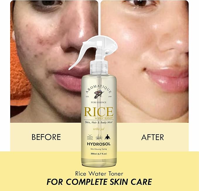 Aromatique Rice Water Toner Hydrating & Nourishing Face Mist Brightens, Revitalizes & Softens Multi-Use Hydrosol for Skin & Hair Suitable for All Skin Types Daily Use (200 ML) Pink