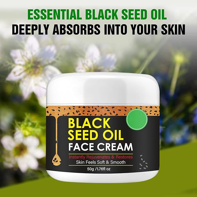 Organic Cold Pressed Black Seed Oil Face Moisturizer Cream - Deeply Nourishing Unisex Facial Cream for Tightening and Lifting Anti-Aging Reduces Fine Line GMO-Free Cruelty-Free,1.76 Fl Oz