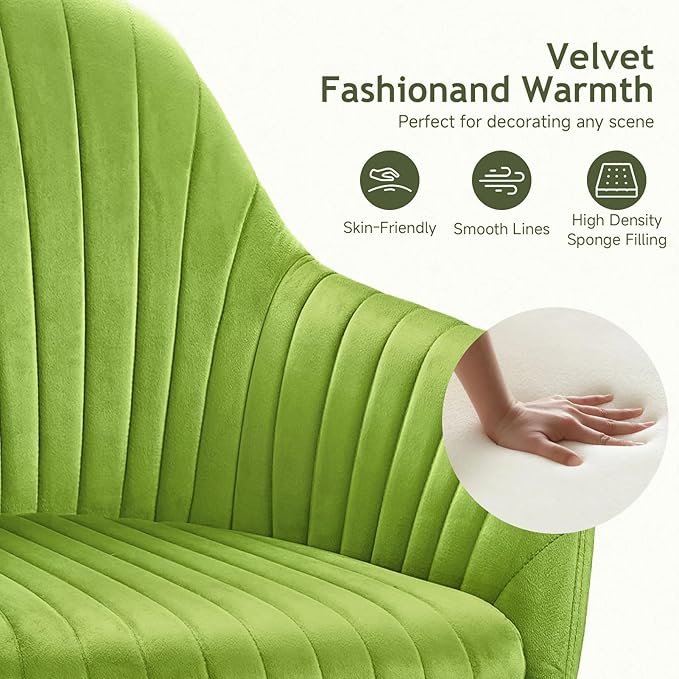 Warmiehomy Velvet Desk Chair for Home Office, Modern Adjustable Swivel Task Chair, Women Vanity Chairs with Arm Rest for Bedroom Dressing Room, Light Green