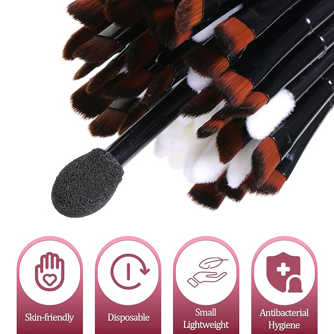 Giantree 300 Pcs Disposable Eyebrow Brushes Makeup Brush Set, 100PCS Angled Eyebrow Brushe 50 Round Brushes 50 Double-Ended Eyeshadow Sticks 100 Lip Brushe for Beauty Cosmetic Make up Tool