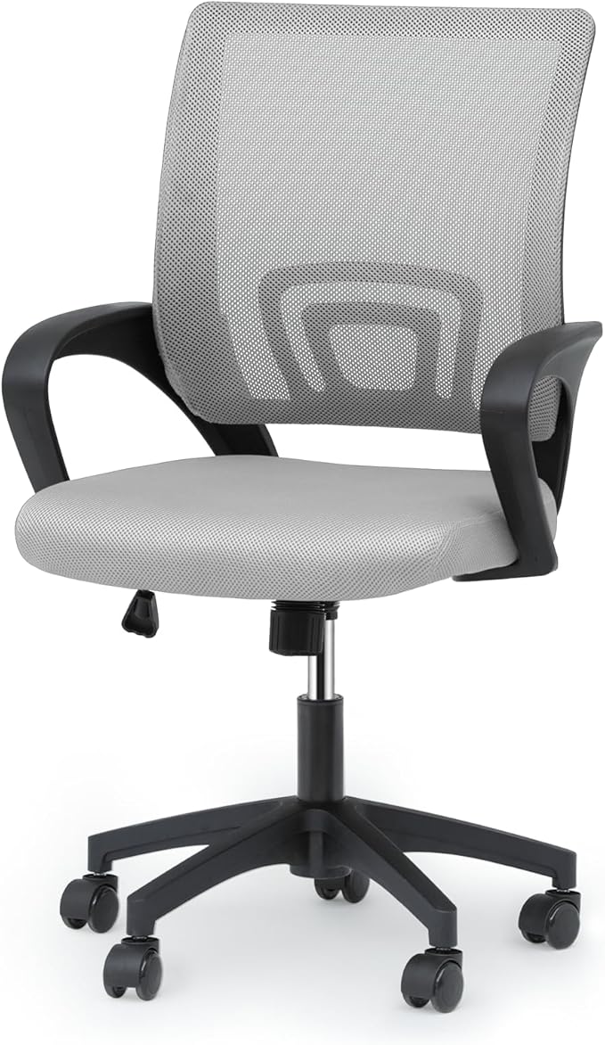 Magshion Ergonomic Office Desk Chair, Mid-Back Mesh Computer Chair, Swivel Chair with Breathable Backrest & Lumbar Support, Adjustable Height for Gaming, Work, Study, 300 Lbs Capacity, Light Gray