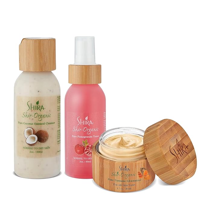 Shira Shir-Organic Trio for Normal to Dry Skin - Coconut Oatmeal Cleanser, Pomegranate Toner & Turmeric Moisturizer