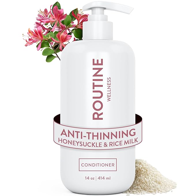 Routine Wellness Anti-Thinning Deep Conditioner for Thinning Hair - Biotin DHT Blocker Women & Men - Color Safe Conditioner for Hair Loss & Healthy Growth (Honeysuckle & Rice Milk)