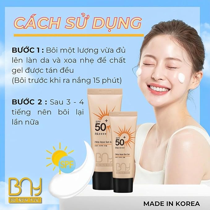2 Pack x 30ml Be New You (BNY) Sun Gel, SPF 50+ PA++++ Korean Sunscreen, For All Skin Types