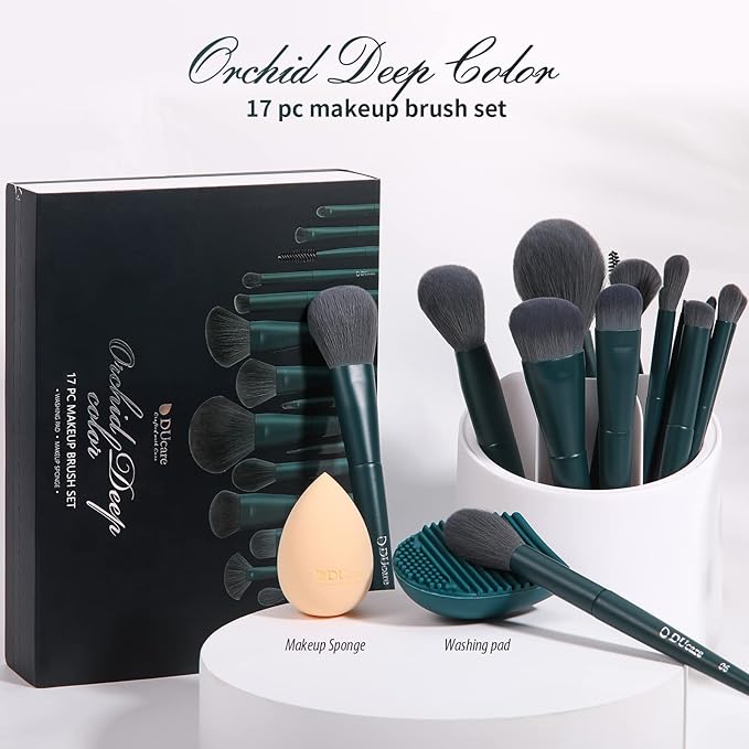 DUcare Makeup Gift Set 19 Pcs,17pcs Makeup Brushes Set 1pc Cleaning Mat 1pc Makeup Sponge Make up Brushes for Foundation,Face Blending Powder, Contour, Bronzer,Highlight, Concealer, Eyeshadow