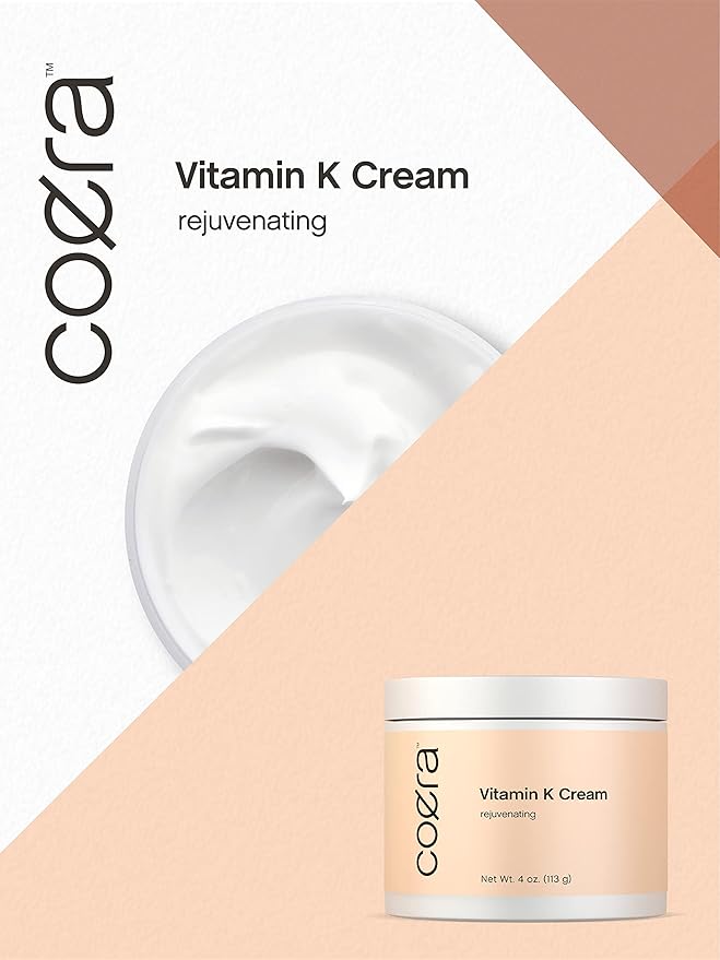 Coera Vitamin K Cream 4 oz | Premium Formula for Bruises, Spider Veins, Dark Circles, Broken Capillaries, Eyes, and Face | Paraben and SLS Free