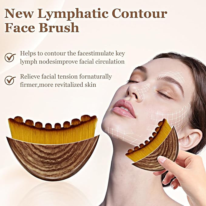 Lymphatic Contour Face Brush - Lymphatic Drainage Makeup Brushes for Sculpting & Lifting, Anti-Puffiness Detox Massage, Boosts Skincare Absorption & Glow, Soft Bristles for All Skin Types (Brown)