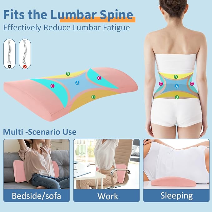 Lumbar Support Pillow for Bed: Memory Foam Lower Back Pain Relief Pillow for Sleeping, Ergonomic Waist Pillow for Side & Back Sleepers, Sciatica & Hip Pain Relief with Wedge Body Positioner Covers
