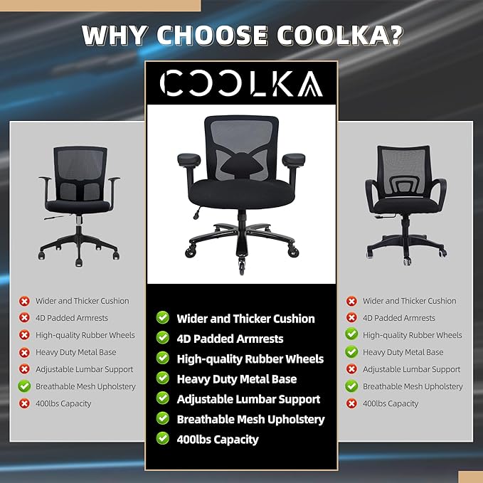 500LBS Big and Tall Office Chair with 4D Armrests & Adjustable Backrest, Heavy Duty Office Chair for Heavy People, Memory Foam Seat Filling Springs, Black