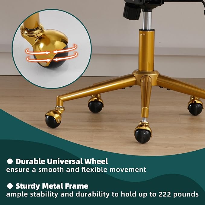 Westice Home Office Desk Chairs, Modern Velvet Rolling Chair, Height Adjustable Swivel Vanity Chair with Metal Base, Ergonomic Chair for Study, Living Room Computer Room, Green