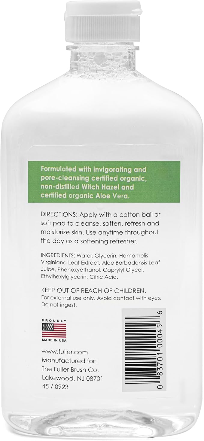 Fuller Brush Witch Hazel Facial Toner - Alcohol-Free, Organic Aloe Vera & Witch Hazel, 16 fl. oz, Paraben & Sulfate-Free, Cleanses - Soothes, Refreshes - Made in USA (Cucumber), Clear