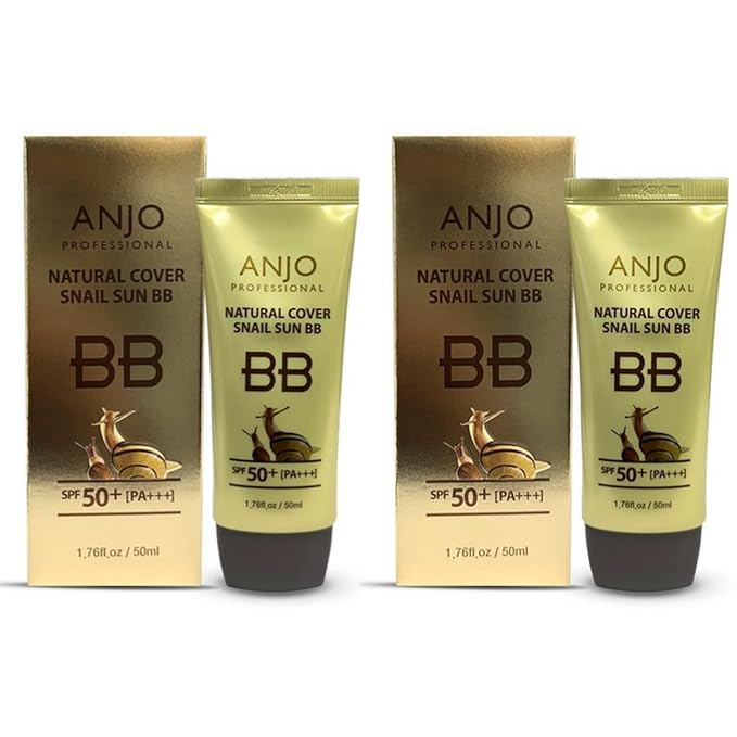 Anjo Snail BB Cream Korean 2 Pack 50ml - Korean BB Cream Professional Skincare - Lightweight, Non-Greasy Mucin Moisturizer - Natural Cover Foundation for Even Skin Tone