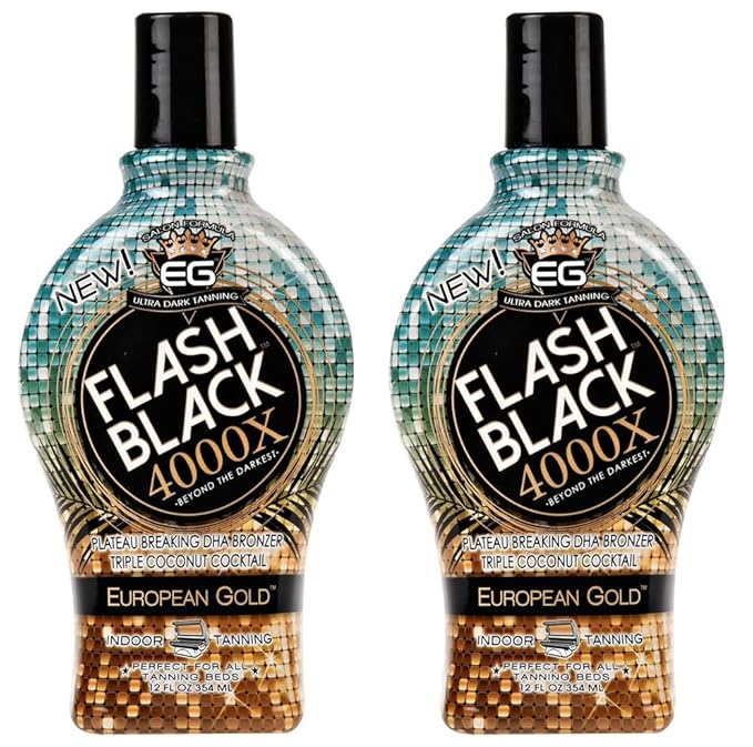 2-Pack European Gold Flash Black 4000X Indoor Tanning Lotion with Time-Release DHA Bronzers Tanning Bed Lotion and Outdoor Sun Tan lotion 12 fl oz