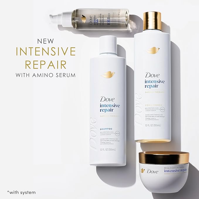 Dove Conditioner Intensive Repair for Damaged Hair Bio-Protein Care Technology and Amino Serum 12 oz,(Pack of 8)
