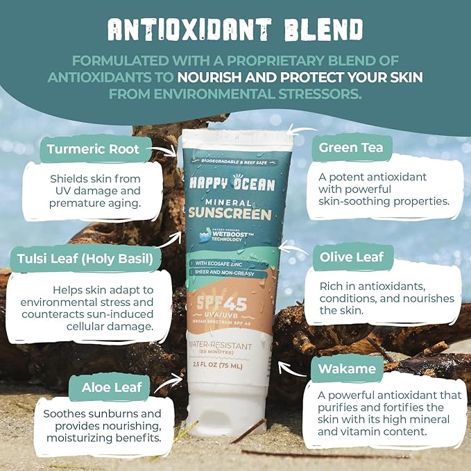 Mineral Sunscreen SPF 45, Reef Safe Sunscreen, Biodegradable Travel Size, Non-Nano Zinc Oxide, Non-Greasy, Water Resistant, Face & Body