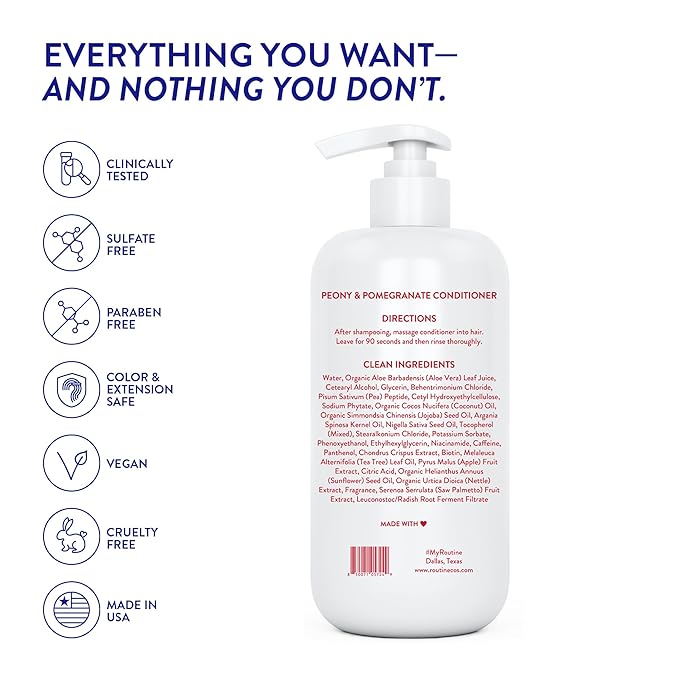 Routine Wellness Anti-Thinning Deep Conditioner for Thinning Hair to Reduce Breakage - CLINICALLY TESTED Formula with DHT Blockers Saw Palmetto, Nettle Oil - Peony & Pomegranate Conditioner