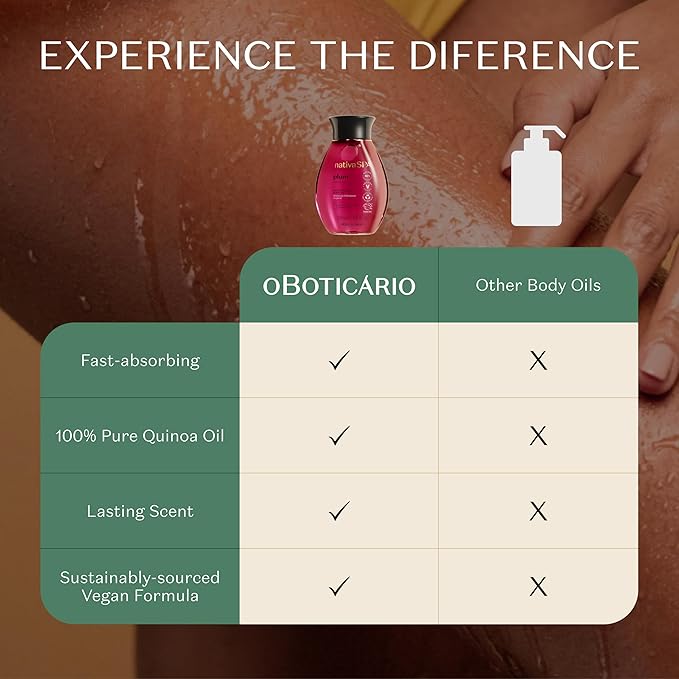 Nativa SPA by O Boticario Plum Body Oil, Enriched with Purified Quinoa Drops to Boost Hydration, 6.8 Ounce