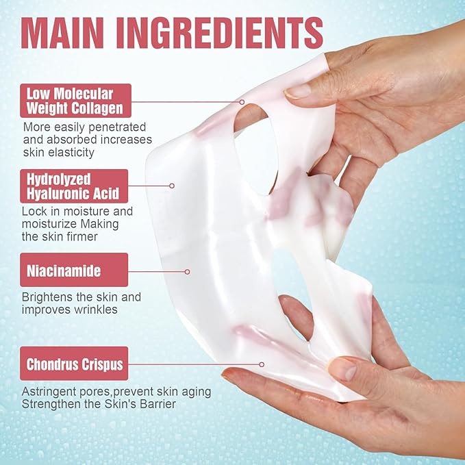 Deep Collagen Face Mask Overnight, Bio- Collagen Mask Real Deep Mask, Hydrating Hydrogel Masks with Low Molecular Collagen for Firming, Elasticity, Pore Minimizing 40g x 5ea Easter Basket Stuffers