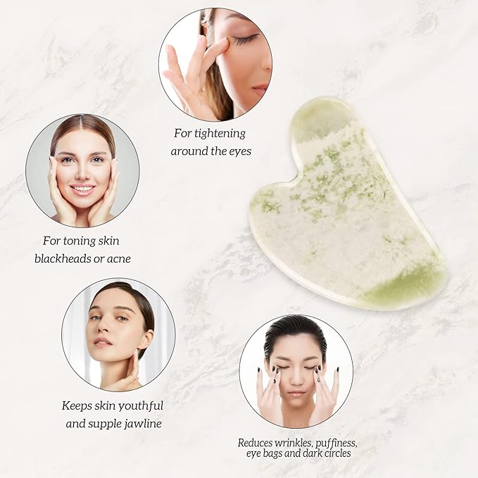 Gua Sha Facial Tools Set of 3 Guasha Massage Tool Jade Gua Sha Scraping Massager for Face,Neck, Eyes and Body,Jade Stone Guasha Board 3 Packs (Jade Set of 3)