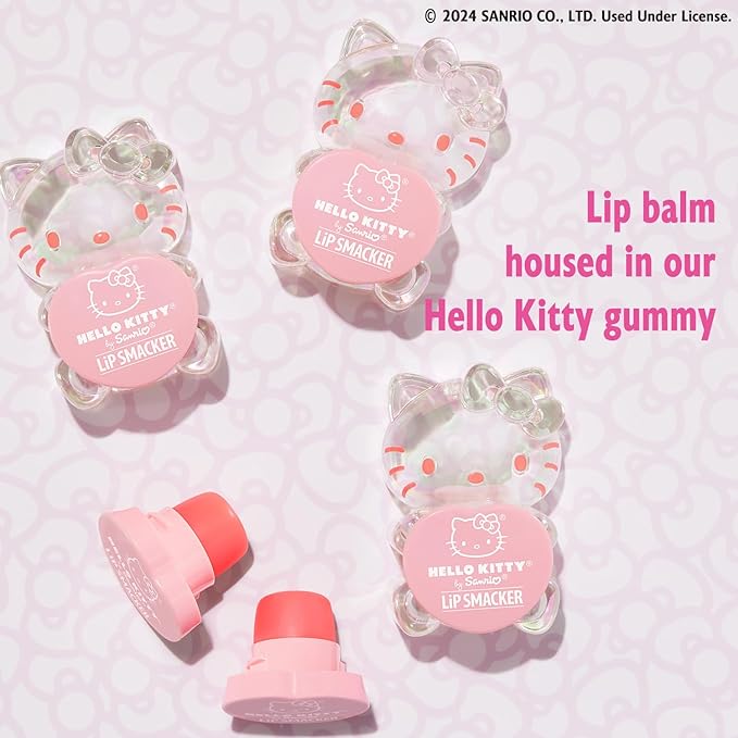 Lip Smacker Hello Kitty Lip Balm,Peach Gummy Flavored Moisturizing,Smoothing Soft Shine,Hydrating & Protecting Fun Tasty Flavors,Cruelty-Free - Positively Peach,(Pack of 2)