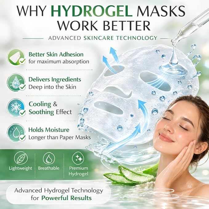 Hydrogel Collagen Face Mask – Deep Hydration Sheet Mask with Aloe Vera, Firming & Anti-Wrinkle Korean Skincare, Spa-Grade Hydrogel Mask for Dry Skin, 4 Pack