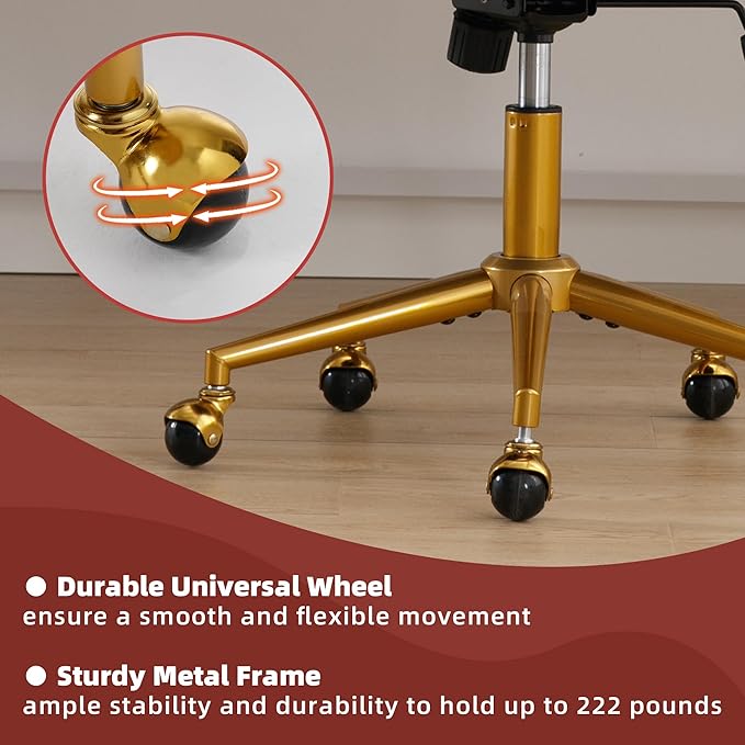 Westice Home Office Desk Chairs, Modern Velvet Desk Chair, Height Adjustable Swivel Vanity Chair with Golden Base, Ergonomic Chair for Vanity Study, Living Room Computer Room, Bean Paste Red