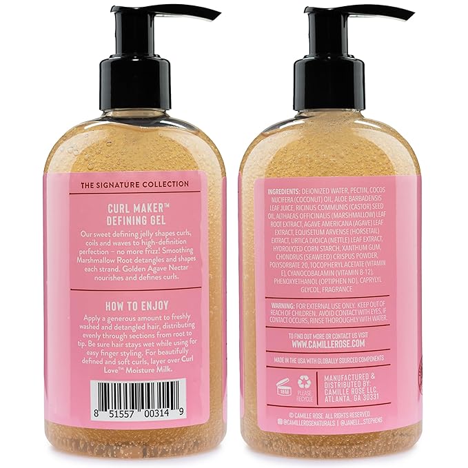 Camille Rose Curl Maker Defining Gel, Soft Hold – Textured, Curly Hair Moisture, Detangler, Frizz Control with Nourishing Botanicals, 12 Fl Oz