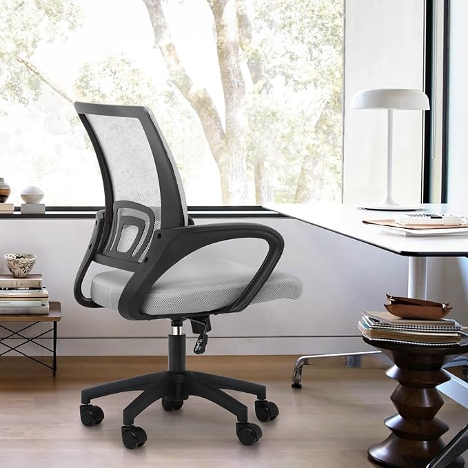 Magshion Ergonomic Office Desk Chair, Mid-Back Mesh Computer Chair, Swivel Chair with Breathable Backrest & Lumbar Support, Adjustable Height for Gaming, Work, Study, 300 Lbs Capacity, Light Gray