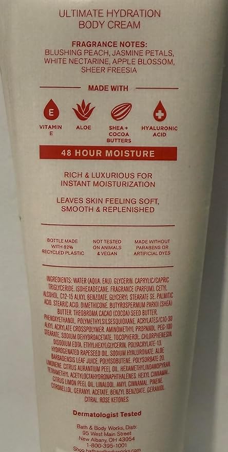 Bath & Body Works Women's Pretty As A Peach Ultimate Hydration Body Cream 8 Ounces Pack of 2