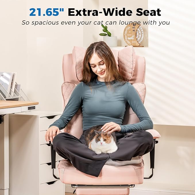 GTPLAYER Big and Tall Office Chair 400LBS Wide Ergonomic Gaming Chair with Deluxe Embossing Designed Leather with Foot Rest,150°Reclining Adjustable Soft Armrests Pocket Spring Back Support and Pillow
