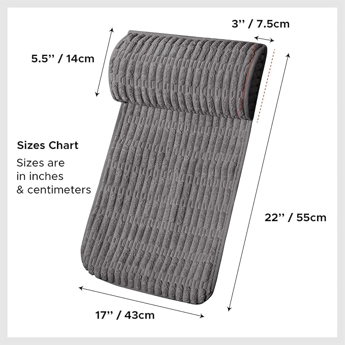 WdFour Headrest, Neckroll Pillow, Support Cushions for Neck, Back or Foot for Sofas, Recliners, Office Chairs, Massage Chairs, Neck Pain Relief and Cervical Support. (Gray, 17" Wx2.7 D)
