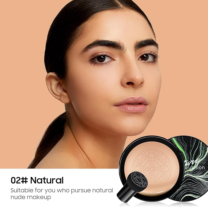 Mushroom Head Air Cushion CC Cream - Tattoo Cover up Moisturizing BB Creams Foundation, Long-Lasting Waterproof Concealer Full Coverage for Even Skin Tone (Natural, 1 PCS)