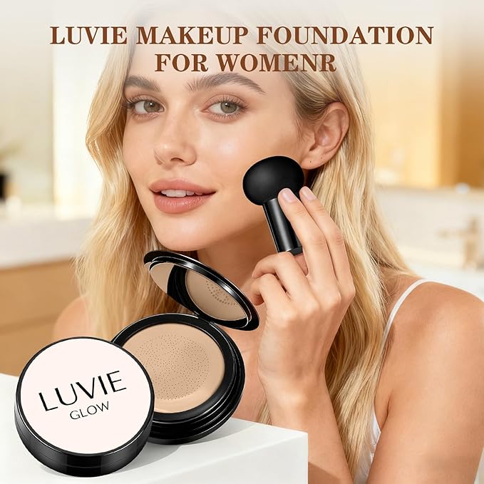 Cushion Foundation/Mushroom Head Air Cushion BB Cream/Long Lasting Hydrating Light Coverage for All Skin Types, Natural Color/Luvie (Natural)