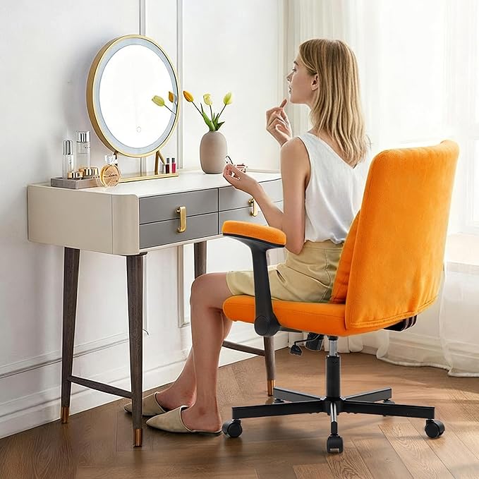 Criss Cross Chair with Armrest,Cross Legged Chair with Wheels,Adjustable Reclining Office Chair - Modern for Home Office, Meditation & Creative Work (Orange)