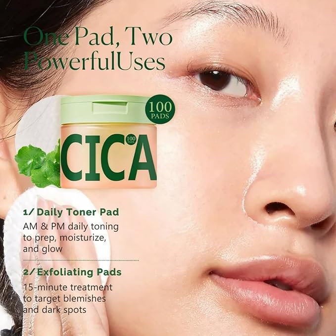 Toner & Cleansing Pads with Centella Asiatica, 100 Count, Daily Exfoliating & Soothing Hydrating Face Pads with with Snail Mucin, Niacinamide, Peptides & Centella, Gently Removes Makeup & Impurities