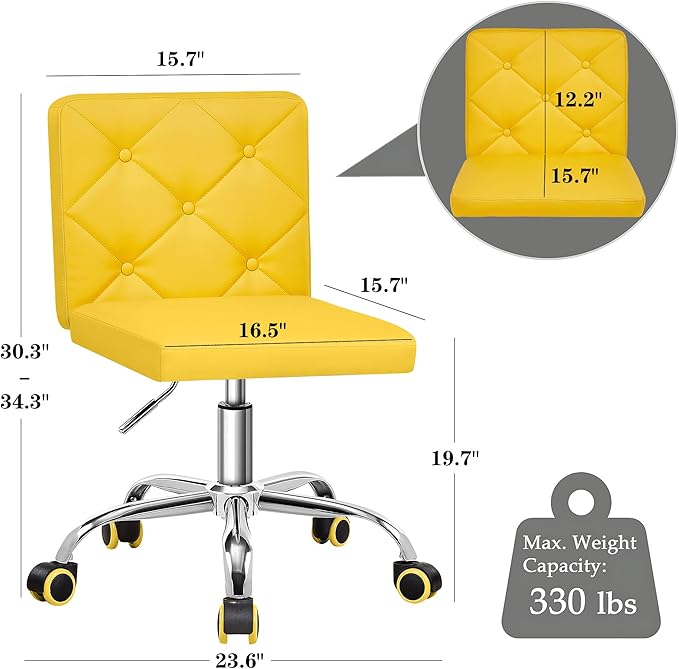 VECELO PU Leather Mid-Back Armless Vanity Chair Adjustable Height 360° Rolling Swivel for Home Office Work