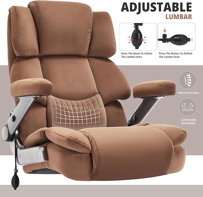 Big and Tall Office Chair 700lbs- Fabric High Back Executive Computer Chair with Adjustable Lumbar Support 3D Flip Arms Plus Size Rubber Wheels- Extra Wide Large Desk Chairs, Heavy Duty Metal Base