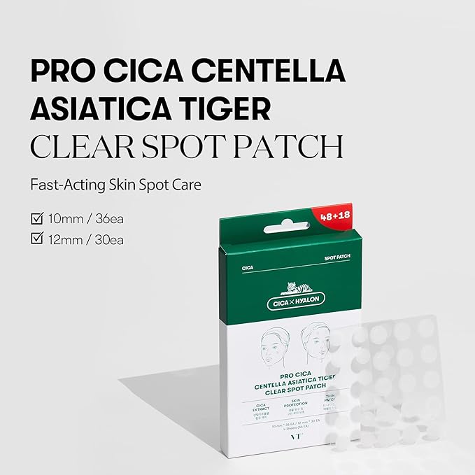 VT COSMETICS Pro Cica Pimple Patches (66 Count) - Hydrocolloid Acne Patches with Centella for Calm & Repair, Invisible Zit Stickers for Face & Blemish Spot Treatment, 2 Sizes, Korean Skincare
