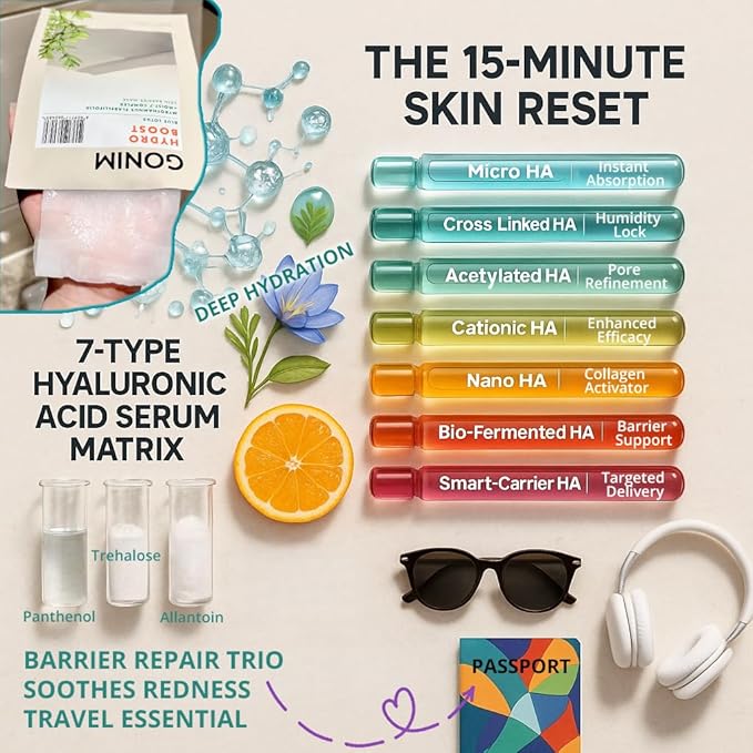GONIM Face Mask Korean Skin Care with Hyaluronic Acid Serum, Collagen Activation, Vitamin C-Face Masks Skincare Hydration, Moisturizing Sheet Mask, Travel Essentials, Korean Face Mask 30ml x15pcs