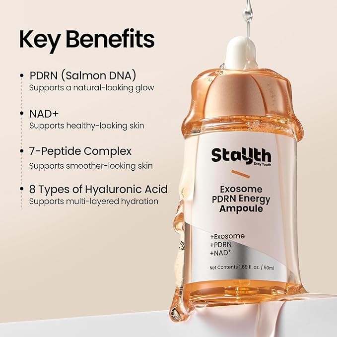 Exosome PDRN Energy Ampoule – Korean Skincare Hydrating Serum with PDRN, NAD⁺, Hyaluronic Acid & Peptides for Moisture, Skin Conditioning & Smooth Appearance (50ml / 1.69 fl. oz)
