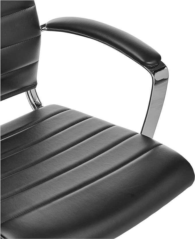 Amazon Basics High-Back Swivel Office Chair with Lumbar Support, Ergonomic Ribbed Faux Leather, Adjustable Height, 45.25" x 24.75" x 23.25", Black
